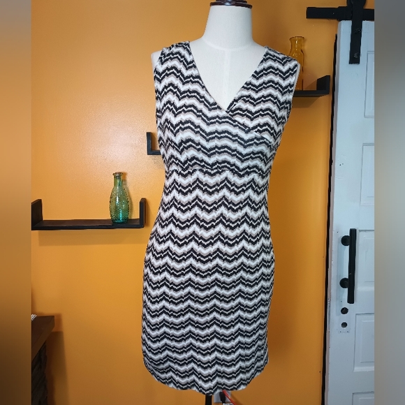 Ann Taylor Loft Petite White and Tan Black Striped Sleeveless Dress Size 0P - Picture 2 of 9